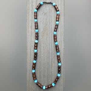 Turquoise Colored Blue and Brown Beaded Necklace